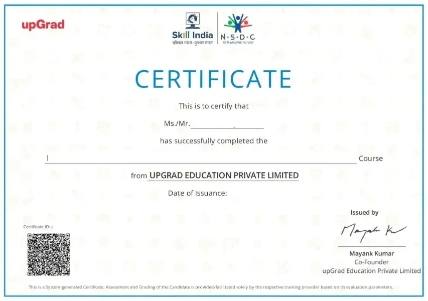Sample NSDC Skill India certificate